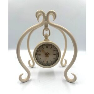 Vintage Prestige Cream Metal Scrollwork Desk Clock Fleur De Lis Face Untested